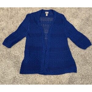 Travelers Collection By Chico’s 3/XL Electric Blue Crochet Cardigan Open Front